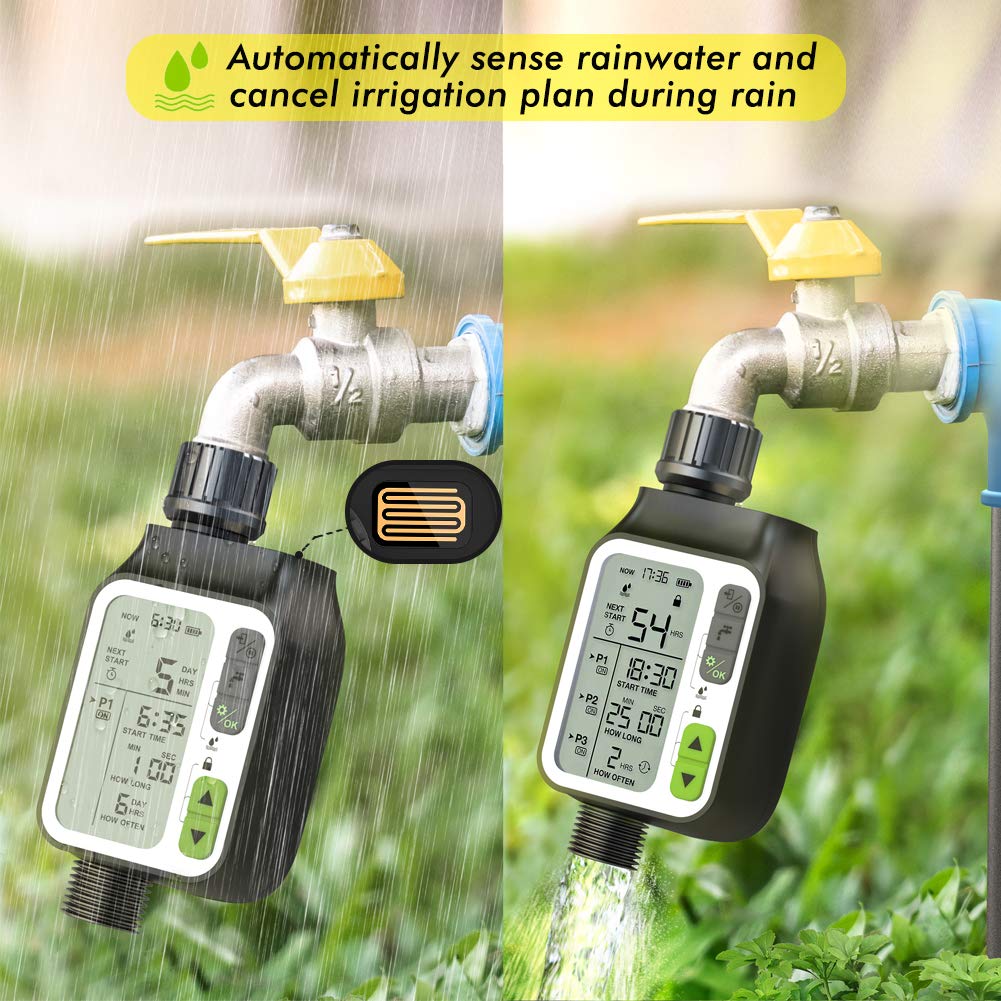 HASTHIP Drip Irrigation Timer for Garden Farm, Irrigation Water Timer with Rainy Sensor + Multi Programs Automatic Watering System, Waterproof Digital Irrigation Timer System for Lawns HASTHIP Drip Irrigation Timer for Garden Farm, Irrigation Water Timer with Rainy Sensor + Multi Programs Automatic Watering System, Waterproof Digital Irrigation Timer System for Lawns